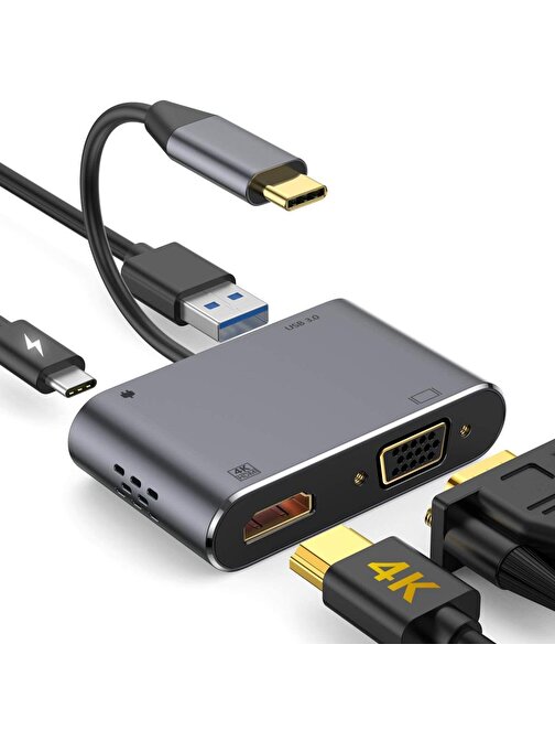 Techmaster 1 Portlu USB 3.0 Dahili Kablolu Type-C Şarj Girişli USB Çoğaltıcı