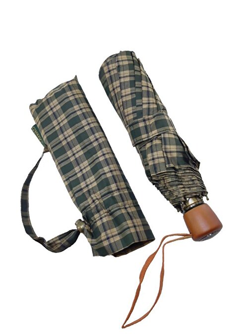Snotline-April Bayan Şemsiye Otomatik Açılır 90 Cm Çap Kapalı 30 cm Çanta Boy Lacivert Yeşil Ekose