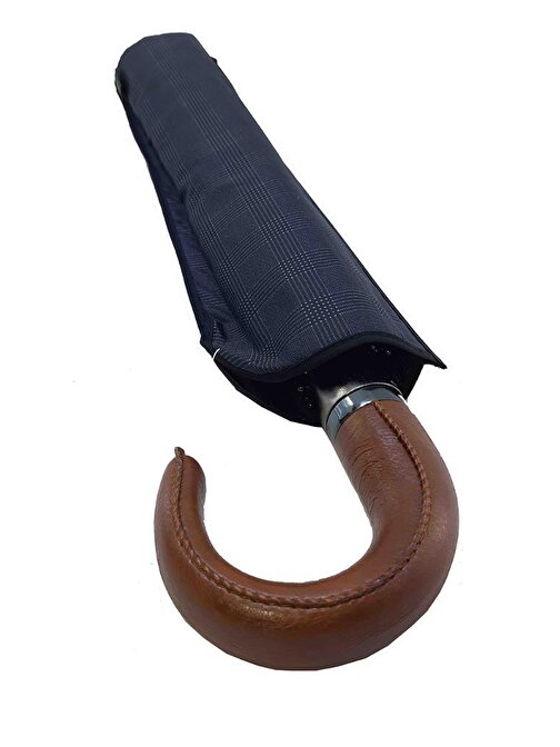 Snotline-April Deri Saplı Erkek Şemsiye Kahverengi Sap Çanta Boy Baston Saplı 100 Cm Çap 45 Cm Boy