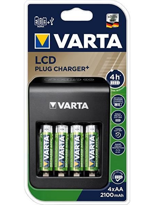 Varta LCD Plug Charger Plus Şarj Cihazı + 4 x 2100 Mah AA Şarjlı Pil