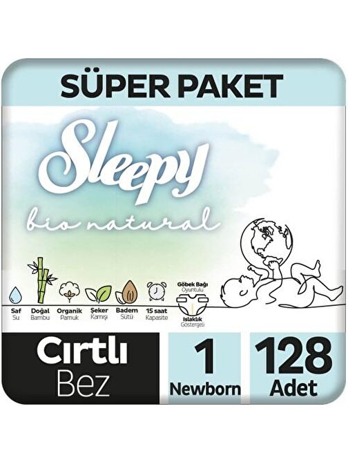 Sleepy Bio Natural 3 - 6 kg 1 Numara Bebek Bezi 128 Adet