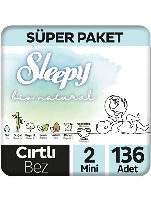 Sleepy Bio Natural 3 - 6 kg 2 Numara Bebek Bezi 136 Adet
