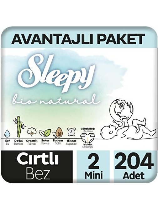 Sleepy Bio Natural 3 - 6 kg 2 Numara Avantaj Paketi Bebek Bezi 204 Adet