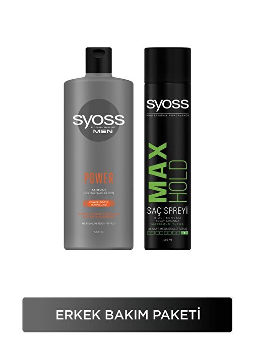 Syoss Men Erkek Bakım Seti Power Şampuan 500 ml + Maximum Tutuş Sprey 400 ml