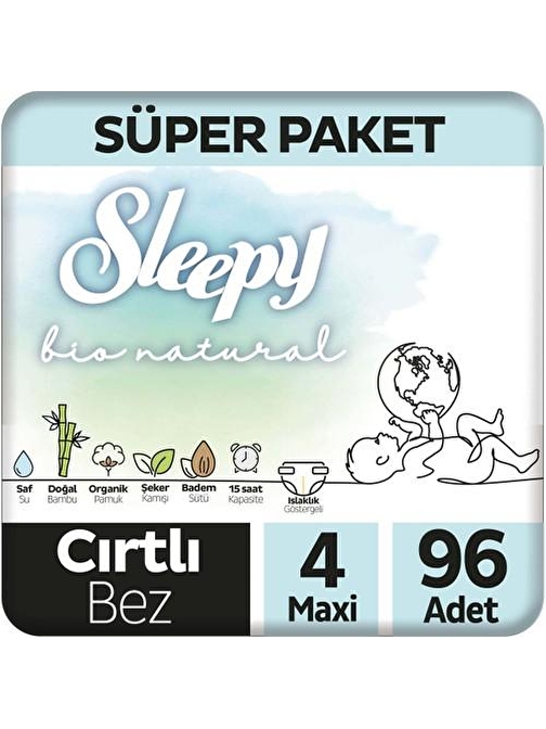 Sleepy Bio Natural 4 Numara Bebek Bezi 96 Adet