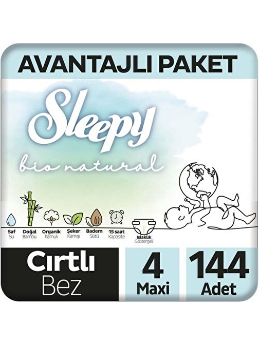 Sleepy Bio Natural 7 - 14 kg 4 Numara Avantaj Paketi Bebek Bezi 144 Adet