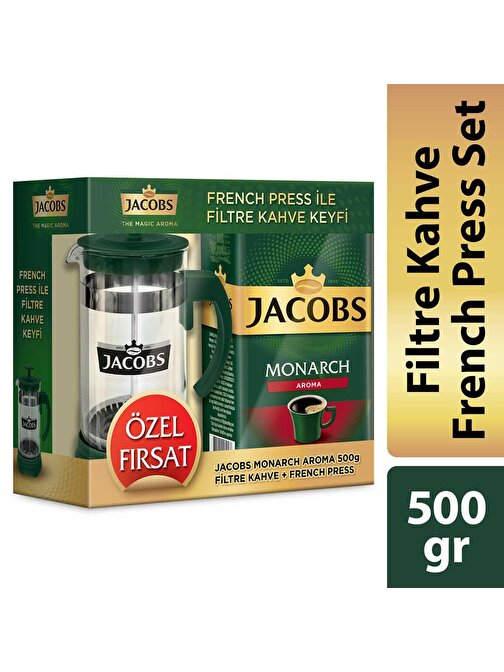 Jacobs Monarch Aromalı Filtre Kahve 500 gr + French Press Seti
