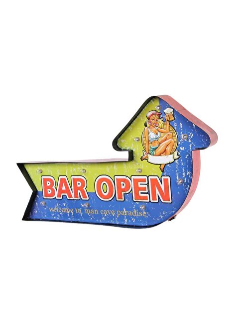 Huramarketing Bar Open Temalı Ledli Bar Tabelası Pano Vintage Led Ampülü