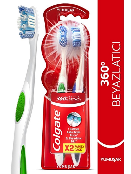 Colgate 360 Optic Dil Ve Yanak Temizleyici Yumuşak Beyazlatıcı Diş Fırçası 1+1