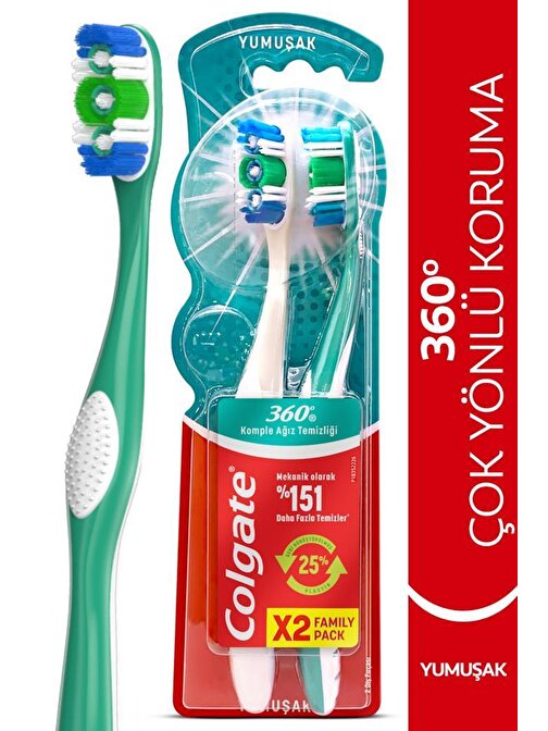 Colgate 360 Komple Ağız Temizliği Çok Yönlü Koruma Yumuşak Diş Fırçası 1+1