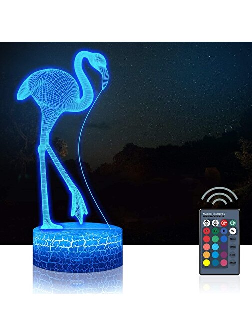 Huramarketing 3D Işıklı Flamingo Gece Lambası Kumandalı Dekoratif Hediyelik
