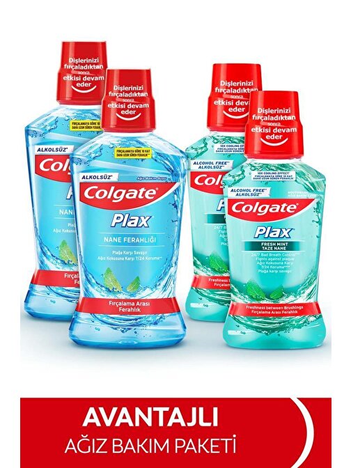 Colgate Plax Nane Ferahlığı Alkolsüz Ağız Bakım Suyu 500 ml + Plax Taze Nane 2 x 250 ml