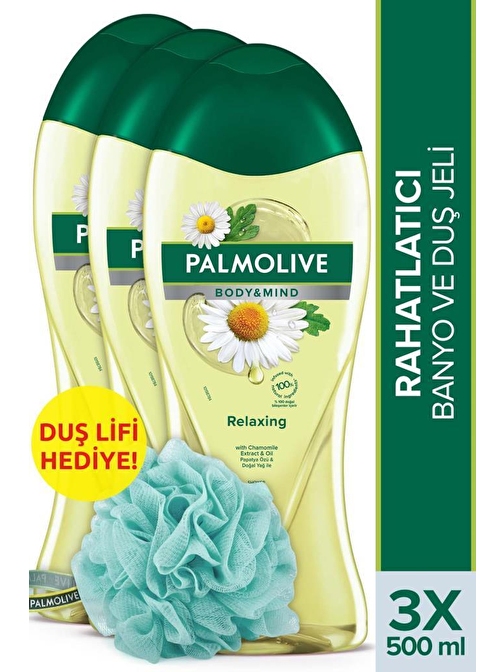 Palmolive  Body & Mind Papatya Özü Ve Doğal Yağ Ile Banyo Ve Duş Jeli 500 ml  x 3 Adet + Duş Lifi Hediye