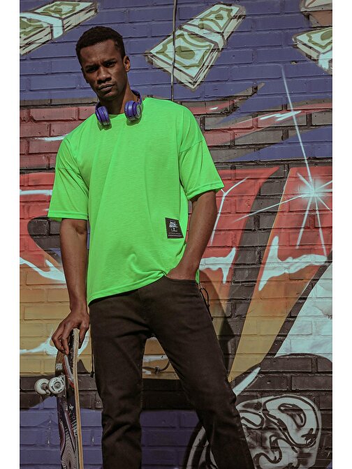 Yeşil Yanı Fermuarlı Oversize T-Shirt 1KXE1-44586-08 | L