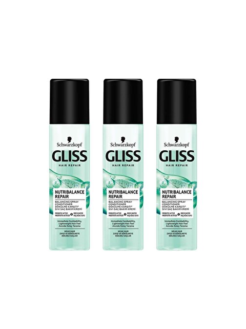 Gliss Nutribalance Repair Dökülme Karşıtı Durulanmayan Sıvı Saç Kremi 200 ml x 3 Adet