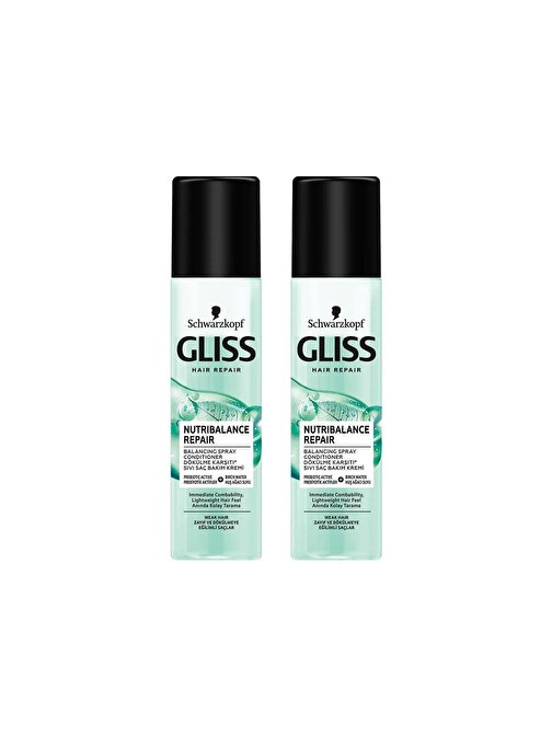 Gliss Nutribalance Repair Dökülme Karşıtı Durulanmayan Sıvı Saç Kremi 200 ml X 2 Adet