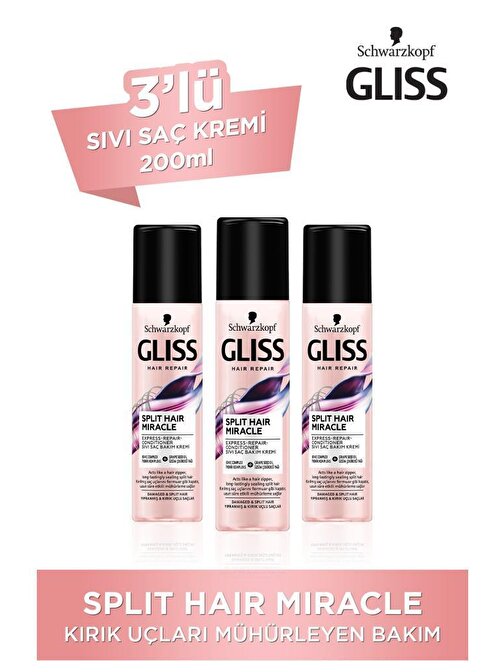 Gliss Split Hair Miracle Sıvı Saç Kremi 200 ml x 3 Adet