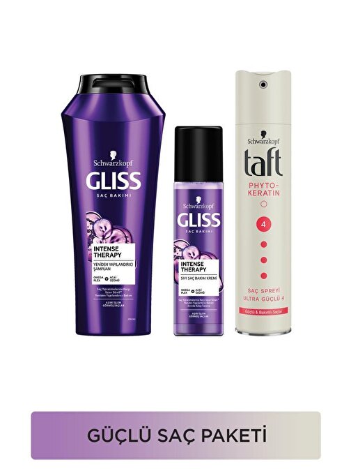 Gliss Güçlü Saç Seti Gliss Intense Therapy Şampuan 500 Ml + Sıvı Saç Kremi 200 Ml + Taft Keratin Sprey 250 Ml