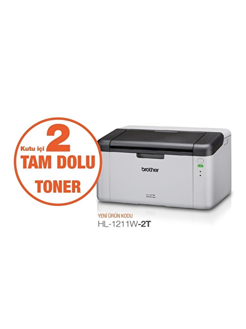 Brother Hl-1211W-2T Mono Lazer A4 Mono Usb + Wifi Yazıcı 2 Tam Dolu Orjinal Toner