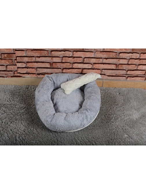 Cookie Pet Sherpa Polar Yıkanabilir Yuvarlak Köpek Kedi Yatağı 60 Cm Gri