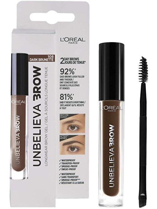 L'Oreal Paris Unbelieva Brow Long Lasting Kalıcı Jel Kaş Boyası 108 Dark Brunette