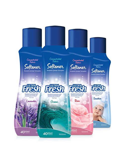 Ultra Fresh Softener Konsantre Çamaşır Yumuşatıcısı Karma Paket 1 lt 40 Yıkama x 4 Adet