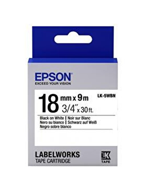 Epson LK-5WBN Standart Siyah Üzeri Beyaz 18MM 9mt Etiket