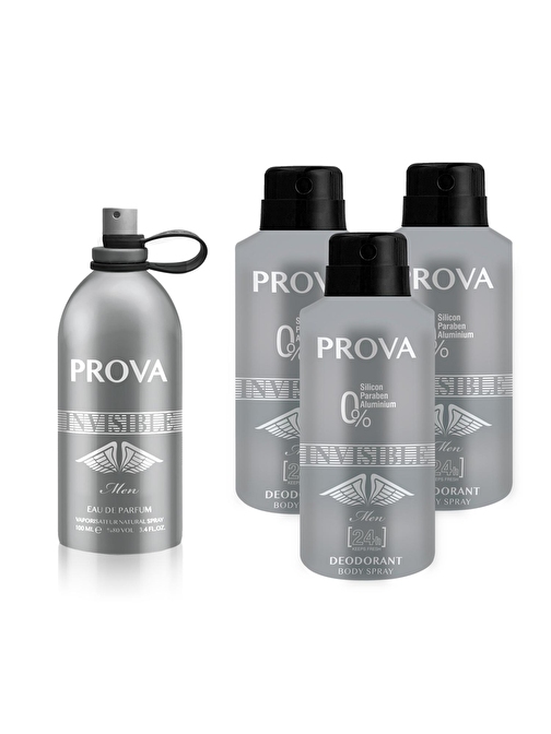 Prova Invisible EDP Erkek Parfüm 120 ml ve Deodorant 150 ml 2'li Parfüm Setleri x 3 Adet