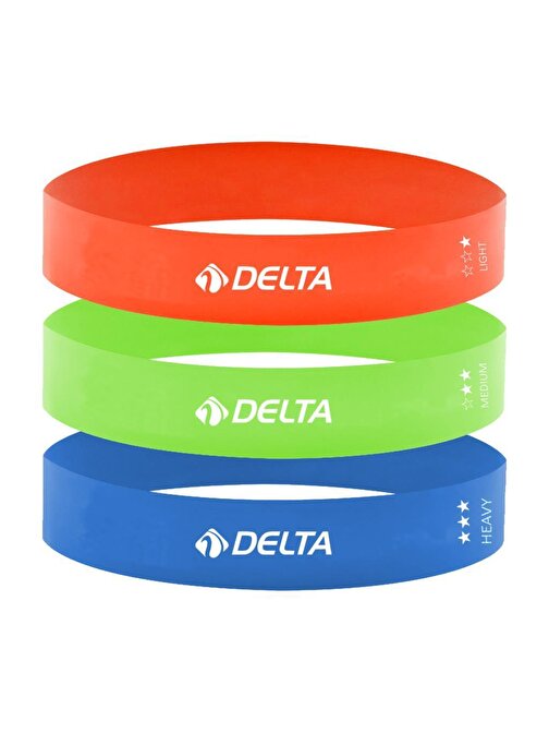 Delta Latex 3'lü Aerobik Pilates Direnç Egzersiz Bandı Squat Çalışma Lastiği Turuncu Yeşil Mavi
