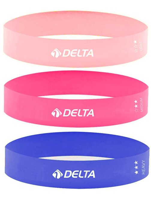 Delta Latex 3'lü Aerobik Pilates Direnç Egzersiz Bandı Squat Çalışma Lastiği Pembe Mavi
