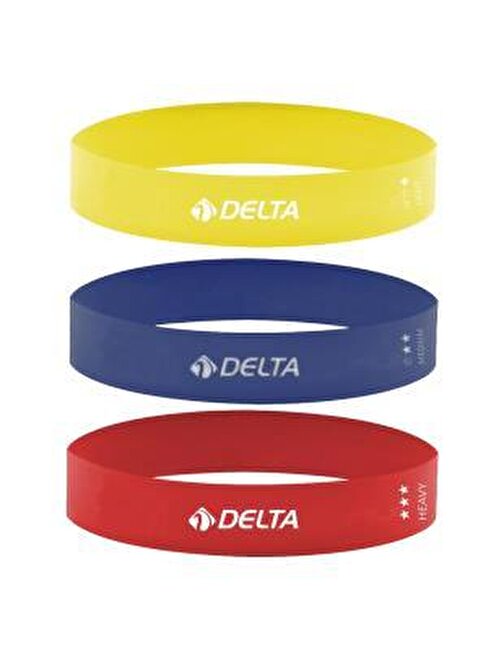 Delta Latex 3'lü Aerobik Pilates Direnç Egzersiz Bandı Squat Çalışma Lastiği Sarı Mavi Kırmızı