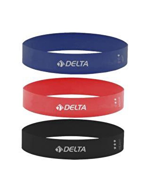 Delta Latex 3'lü Aerobik Pilates Direnç Egzersiz Bandı Squat Çalışma Lastiği Mavi Kırmızı Siyah
