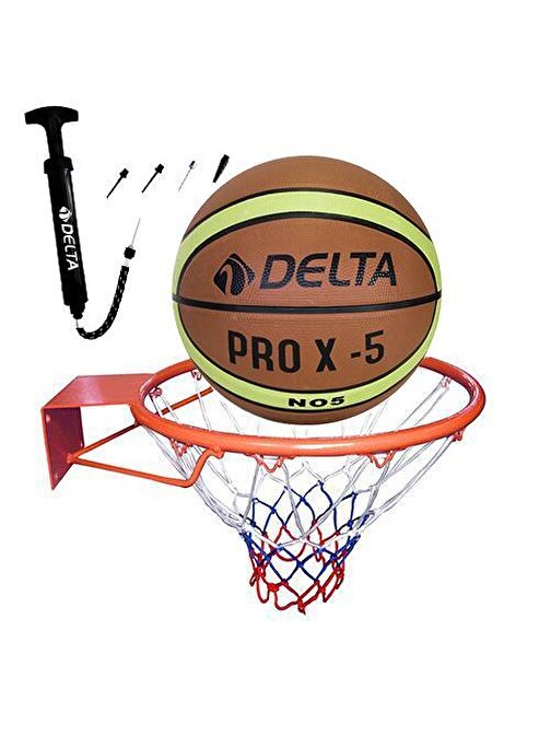 Delta Basketbol Çemberi No5 Pro-X Basketbol Topu Basketbol Filesi Top Pompası Seti
