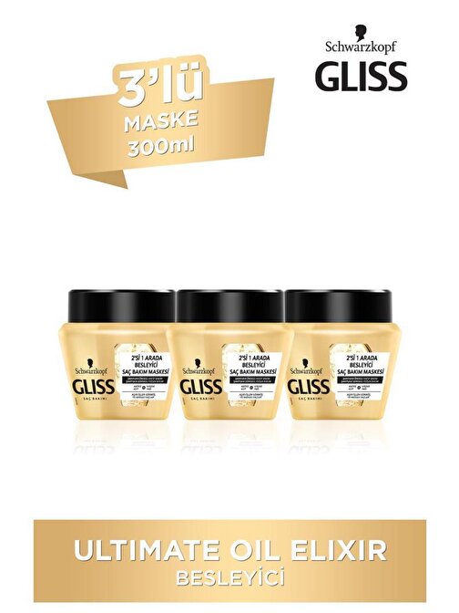 Gliss Ultimate Oil Elixir Besleyici Saç Maskesi 300 ml x 3 Adet