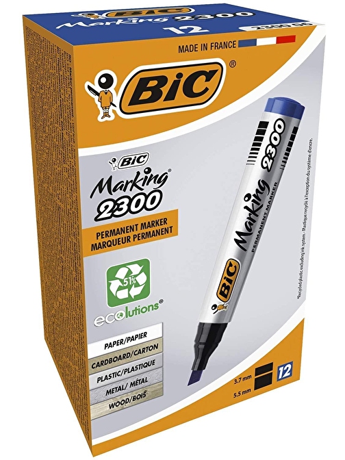 Bic Marking 2300 Marking Kesik Uçlu Permanent Marker Kalem 12'li Mavi