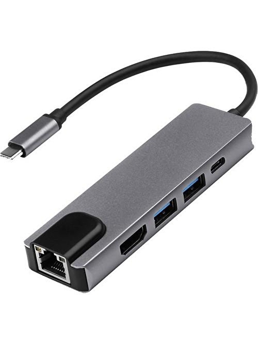 Techmaster 2 Portlu USB 3.0 Dahili Kablolu Adaptörlü Type-C Ethernet Dönüştürücü USB Çoğaltıcı