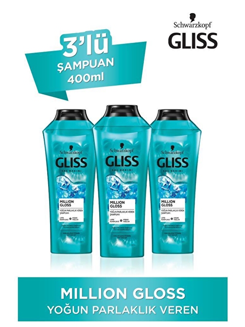 Gliss Million Gloss Yoğun Parlaklık Veren Şampuan 3 x 400 ml