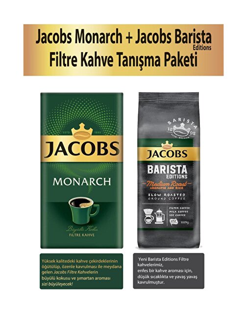 Jacobs Monarch Filtre Kahve 500 gr + Jacobs Barista Editions Medium Filtre Kahve 225 gr Tanışma Paketi