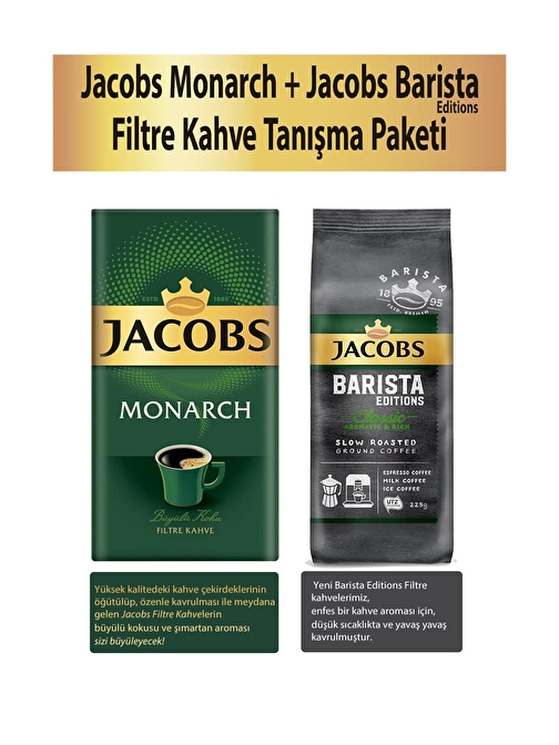 Jacobs Monarch Filtre Kahve 500 gr + Jacobs Barista Editions Classic Filtre Kahve 225 gr Tanışma Paketi