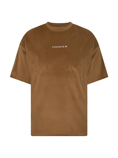 Camel Freedom Nakışlı Fitilli Oversize T-Shirt 2YXE2-45986-30 | S