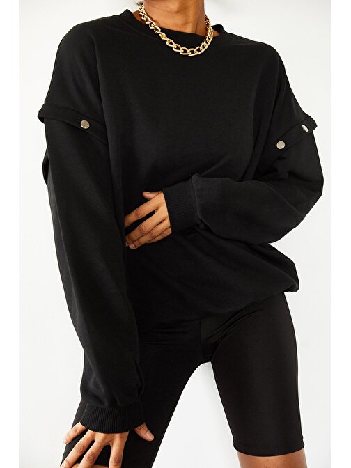 Siyah Çıtçıt Detaylı Sweatshirt 1KZK8-10775-02 | S