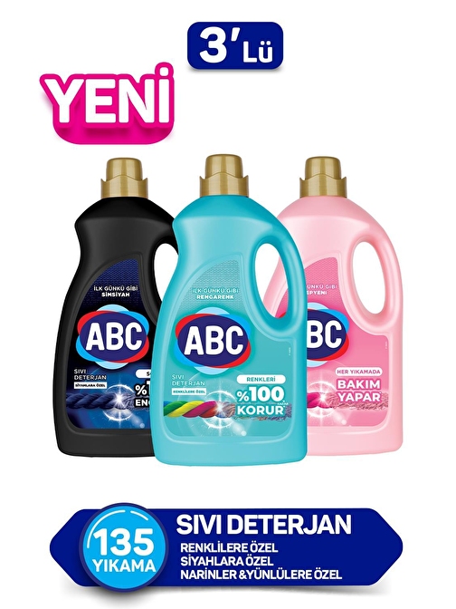 Abc Sıvı Deterjan Seti Siyahlar + Renkliler + Narinler 2.7 lt x 3'lü Set