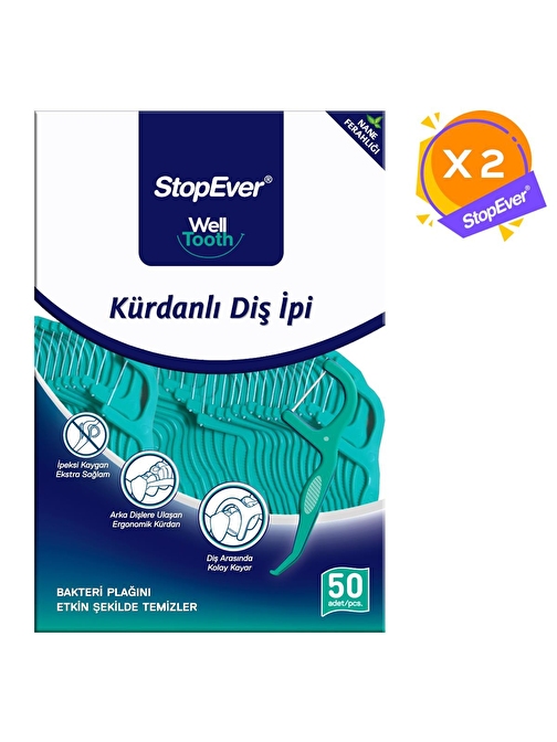 StopEver Well Tooth Nane Ferahlığı Kürdanlı Diş İpi 2 x 50 Adet