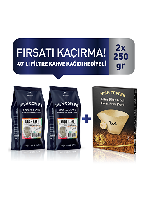 Nish 2 x Filtre Kahve House Blend 250 gr + 40'lı Filtre Kağıdı Hediye