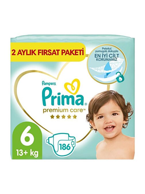 Prima Premium Care 13 + kg 6 Numara Aylık Fırsat Paketi Bebek Bezi 186 Adet