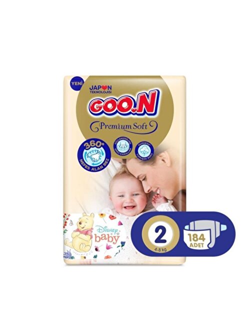 Goon Premium Soft 8 - 14 kg 2 Numara Bebek Bezi 184 Adet