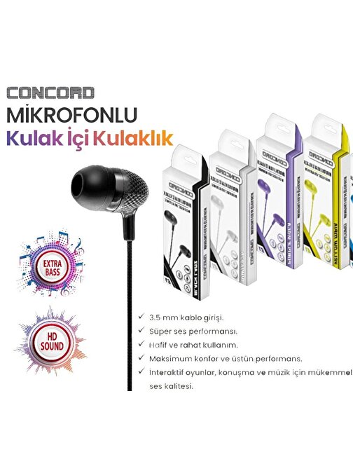 Concord Mikrofonlu Kulak İçi Kulaklık E1 Siyah
