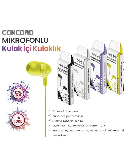 Concord Mikrofonlu Kulak İçi Kulaklık E1 Mavi