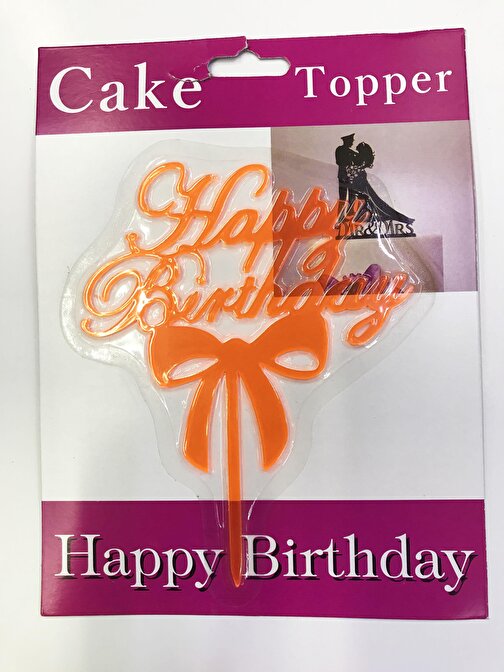 Xmarkettr Parti Happy Birthday Yazılı Fiyonklu Pasta Kek Çubuğu Turuncu Renk