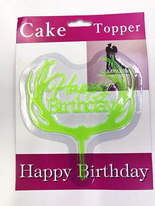 Xmarkettr Parti Malzemeleri Happy Birthday Yazılı Yeşil Dallı Pasta Kek Çubuğu
